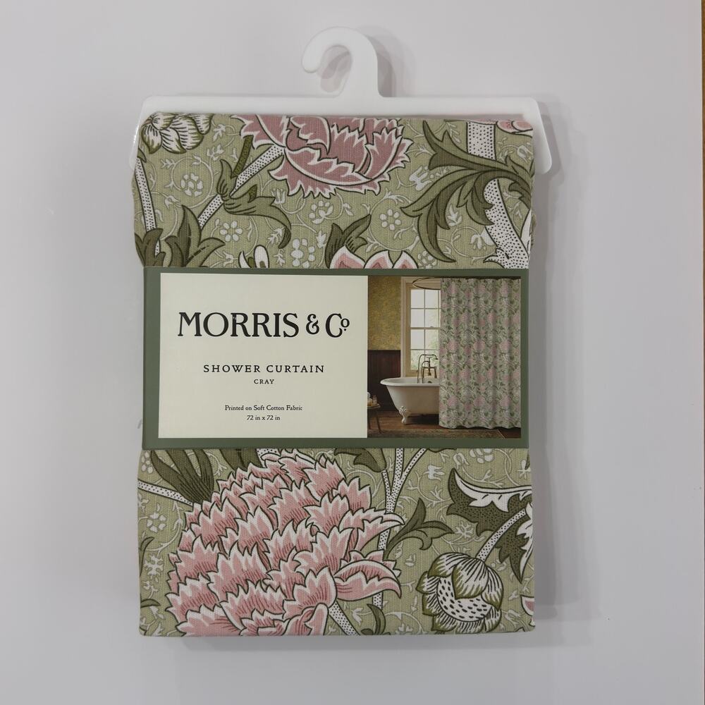 William Morris & Co Fabric Shower Curtain Cray Floral 72"x 72" Green Pink Ivory
